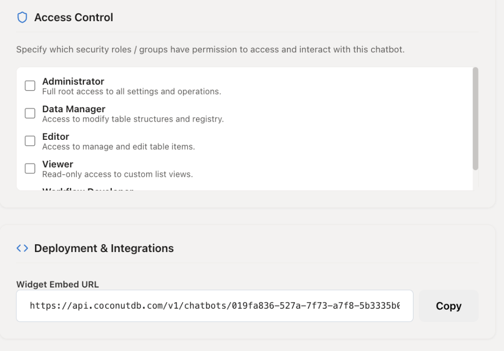 Access Control & Widget URL