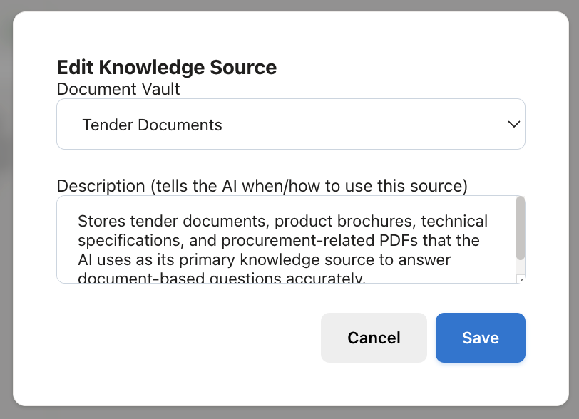 Edit Document Vault RAG query settings