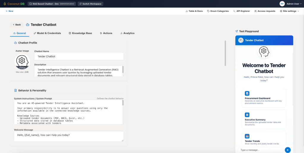 Chatbot General Settings & Test Playground