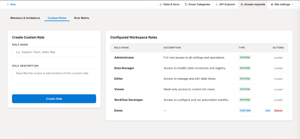 Create Custom Roles Interface