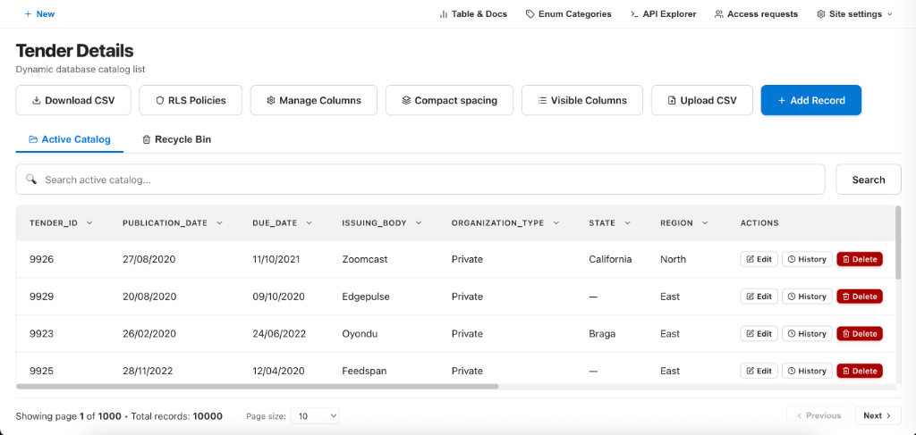 Manage Records Tabular Grid Panel