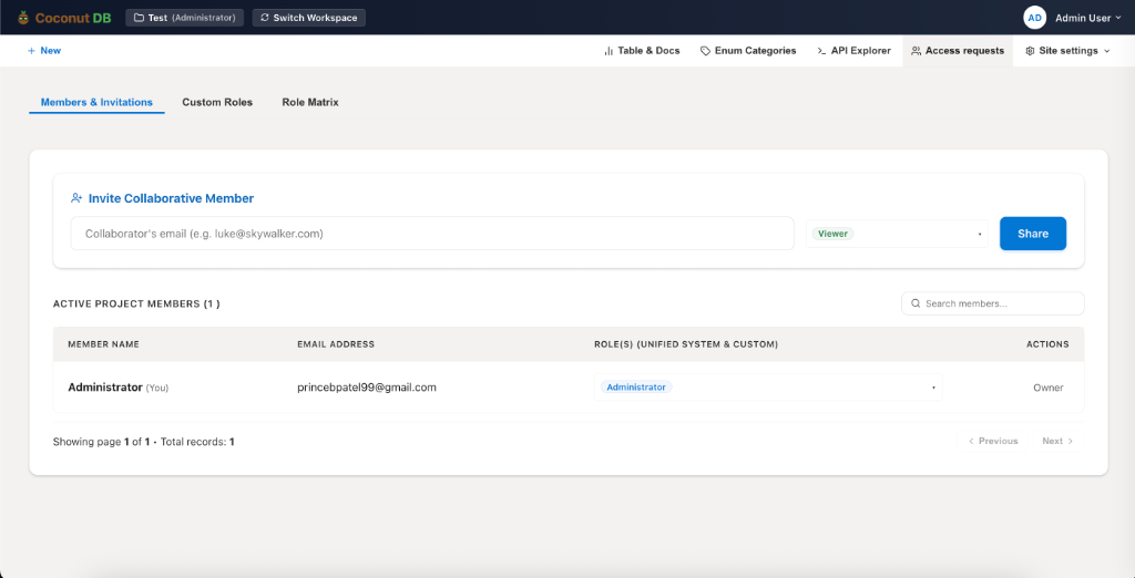 Members and Invitations Interface