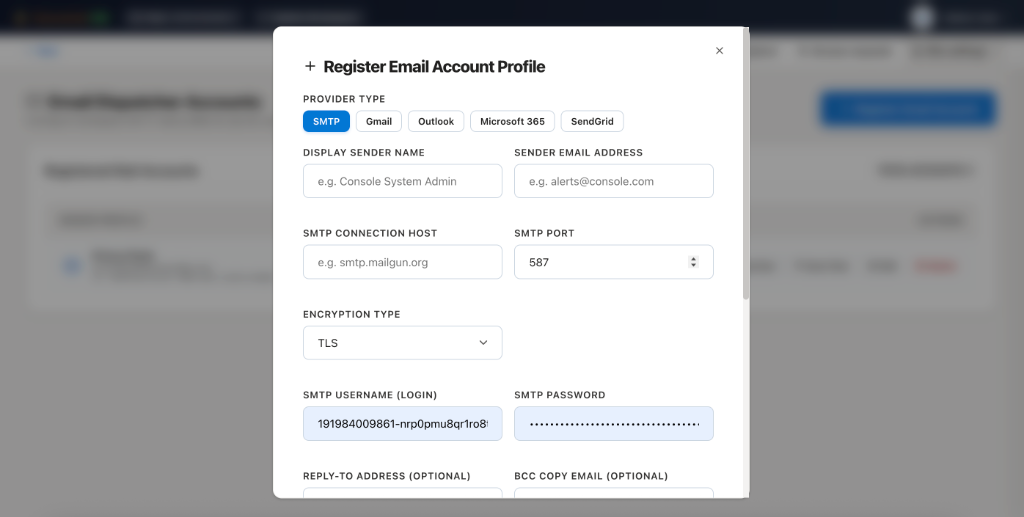 Register Email Account Profile Modal Form