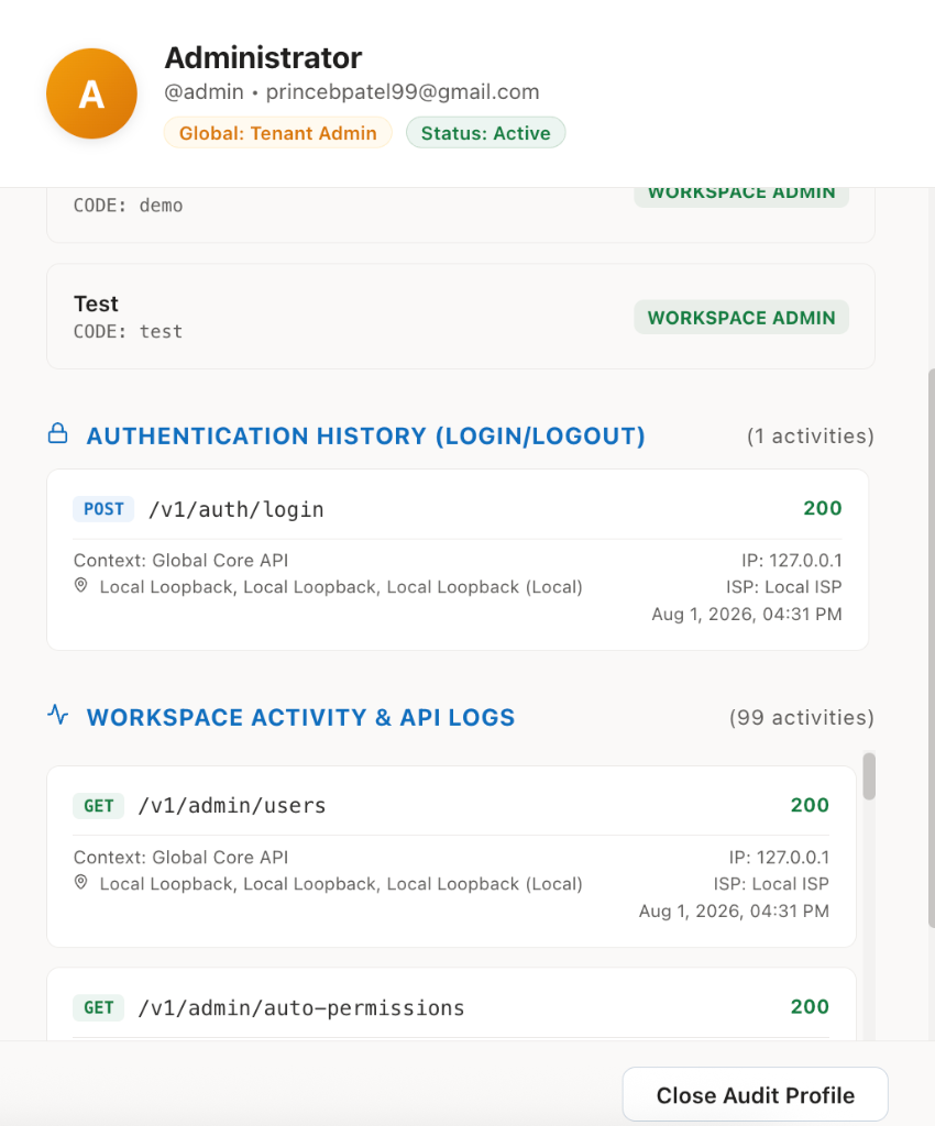 User Audit and Activity Logs Modal