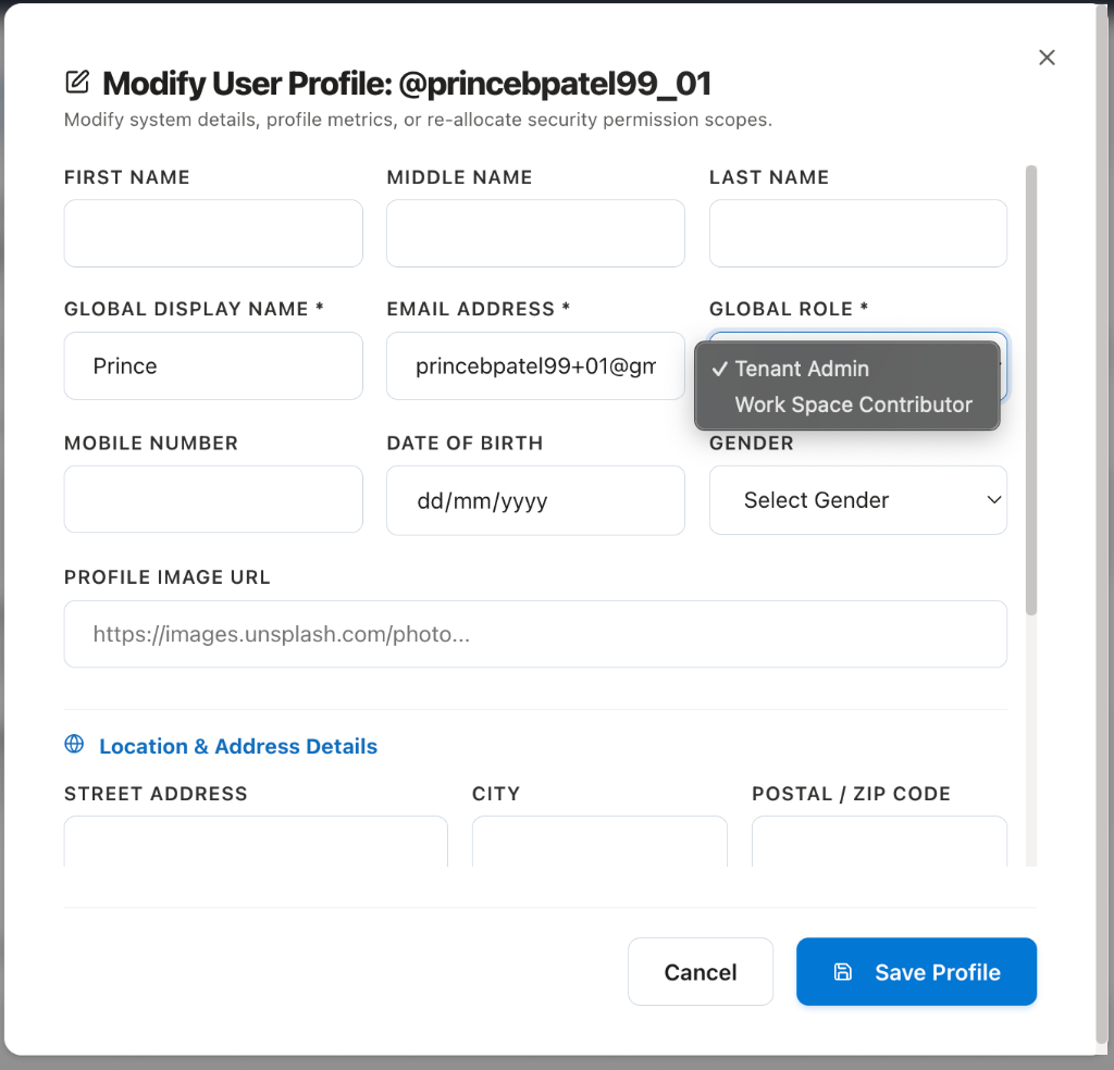 Edit User Profile Modal